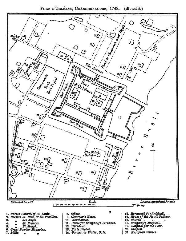 FORT D'ORL&Eacute;ANS, CHANDERNAGORE, 1749. (Mouchet.)