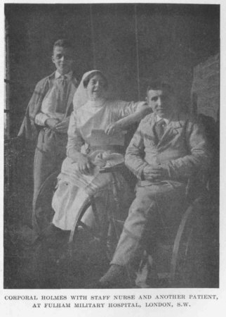 Corporal Holmes with Staff Nurse and Another
Patient, at Fulham Military Hospital, London, S.W.