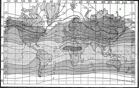 Mean Annual Isotherms And Heat Belts [Centigrade 0&deg;C = 32&deg;F. 20&deg;C = 68&deg;F. 30&deg;C = 86&deg;F.]