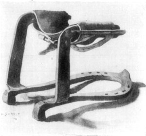 Fig. 27&mdash;A good style of shoe for bracing the fetlock
where tenotomy has been performed, or in case of traumatic division of
the flexor tendons. An invention of Dr. G.H. Roberts.