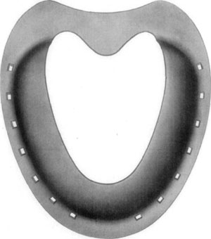 Fig. 36&mdash;Superior surface, showing concavity or bowl, as
formed by the toe and branches of the shoe, as designed by Dr. David W. Cochran.