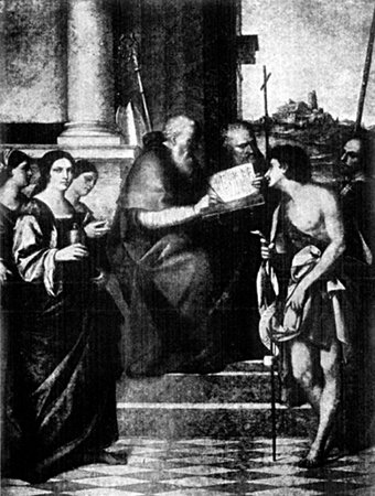 S. JOHN CHRYSOSTOM WITH SAINTS FROM THE PAINTING BY
PIOMBO
In the Church of S. Giov. Crisostomo