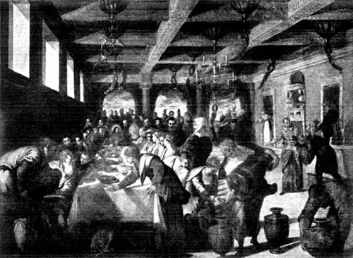 THE MARRIAGE AT CANA FROM THE PAINTING BY TINTORETTO
In the Church of the Salute