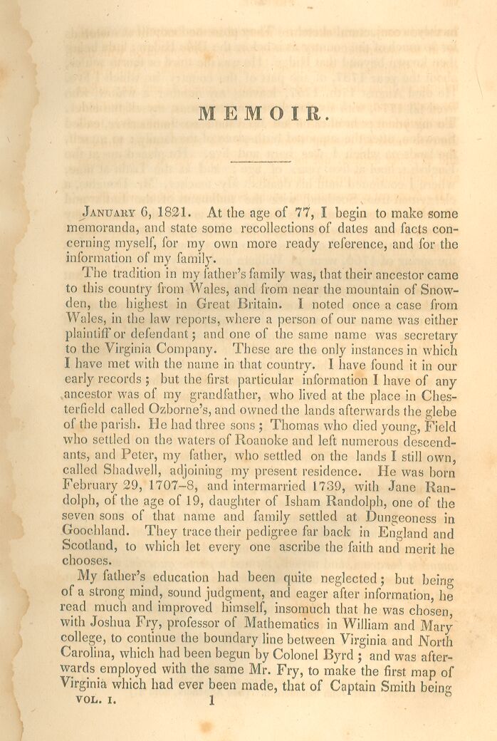 Page One of Jefferson’s Memoir, Page001