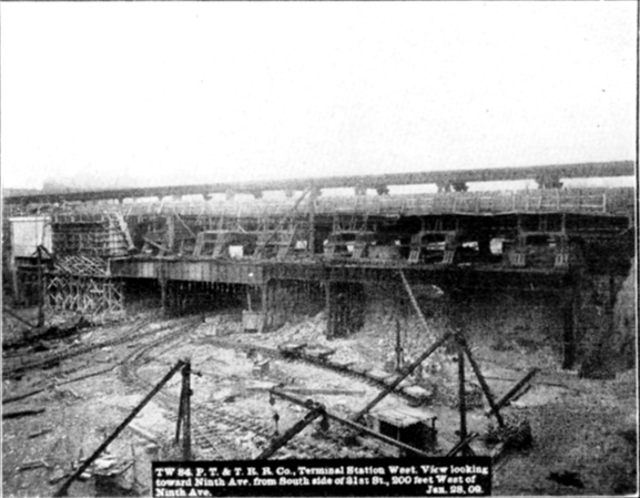 Plate XLIX, Fig. 2.&mdash; TW 84, P.T. & T.R.R. Co. Terminal Station West. View looking toward Ninth Ave. from South side of 31st St., 200 feet West of Ninth Ave. Jan. 28, 09.