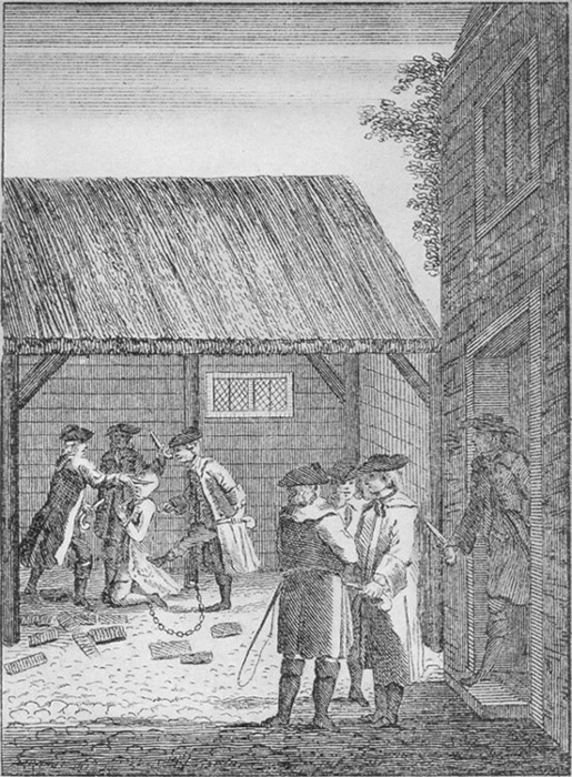 Chater Chained in ye Turff House at Old Mills's Cobby