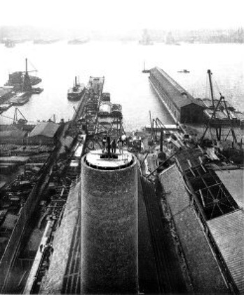 VIEW FROM TOP OF CHIMNEY SHOWING WATER FRONTAGE&mdash;POWER
HOUSE