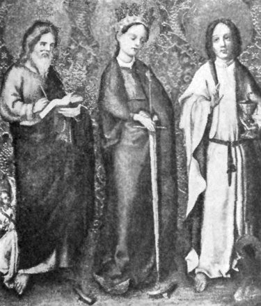 FIG. 87.&mdash;LOCHNER. STS. JOHN, CATHERINE, AND MATTHEW.
NAT. GAL. LONDON.