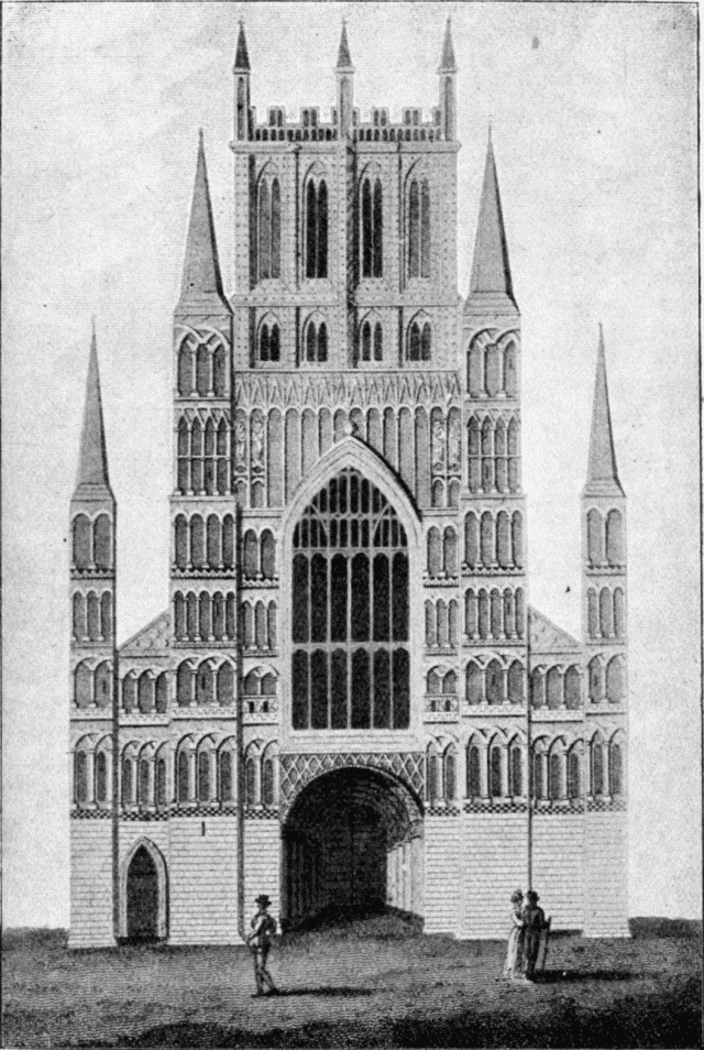 THE WEST FRONT (FROM AN OLD PRINT). Illustration: THE WEST FRONT (FROM AN OLD PRINT).