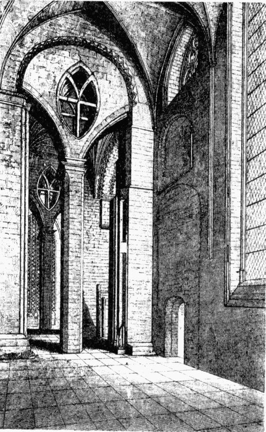 NORTH ARCH OF CENTRAL TOWER, SHOWING MASONRY ERECTED ABOUT 1320. Illustration: NORTH ARCH OF CENTRAL TOWER, SHOWING MASONRY ERECTED ABOUT 1320.
