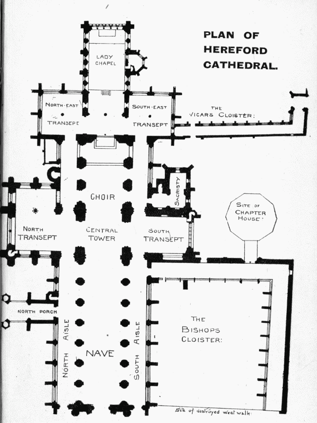 PLAN OF HEREFORD CATHEDRAL. Illustration: PLAN OF HEREFORD CATHEDRAL.
