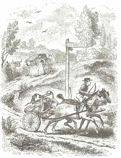 &ldquo;The Deaf Post-Boy.&rdquo;  From Clarke&rsquo;s
&ldquo;Three Courses and a Dessert,&rdquo; 1830.  Drawn by G.
Cruikshank; engraved by S. Williams [?]