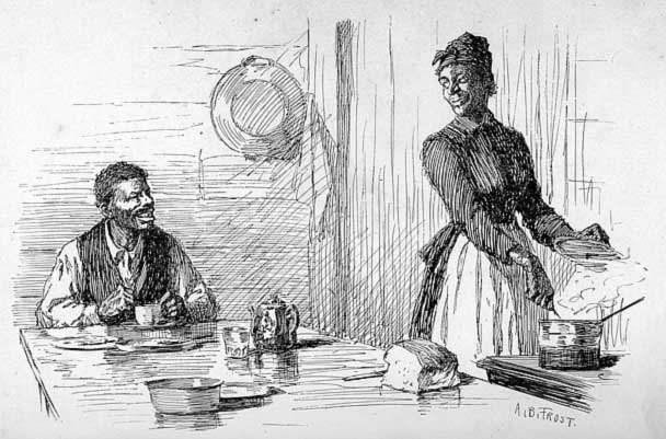 A SURPRISED AND SMILING MAN WAS SITTING AT HER
  POLISHED KITCHEN TABLE