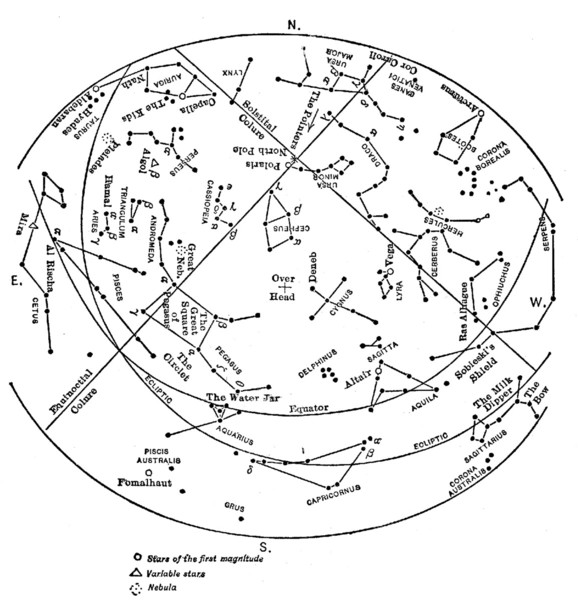 Map showing the principal stars visible from Lat. 40&deg; N. at 9 o'clock, October first.