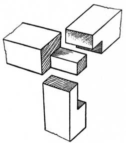 Fig. 57.&mdash;Cross Rail and
    Upright Halved Joint.