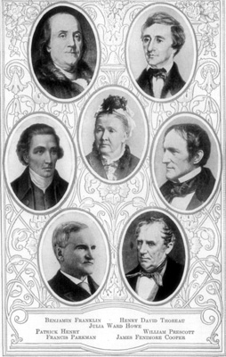 Benjamin Franklin
Henry David Thoreau
Julia Ward Howe
Patrick Henry
William Prescott
Francis Parkman
James Fenimore Cooper Portraits