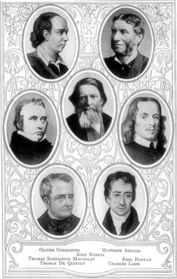 Oliver Goldsmith
Matthew Arnold
John Ruskin
Thomas Babington Macaulay
John Bunyan
Thomas De Quincey
Charles Lamb Portraits
