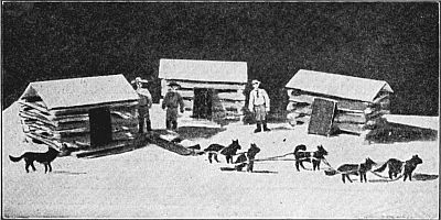 Fig. 131&mdash;A Klondike settlement with dog train and sledge.