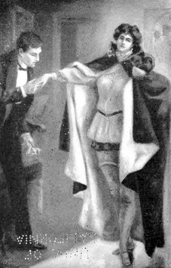 "He pressed the handsome chalked hand in his own and
then to his lips in a very un-English way."