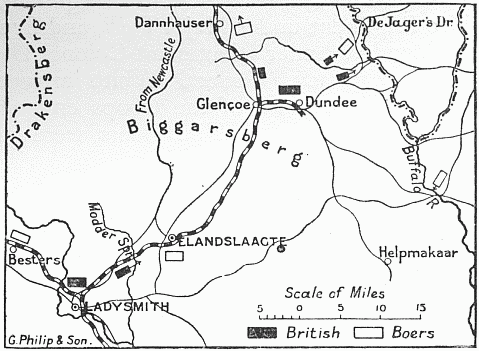 Position of Forces Before the Battle of Elandslaagte,
Noon