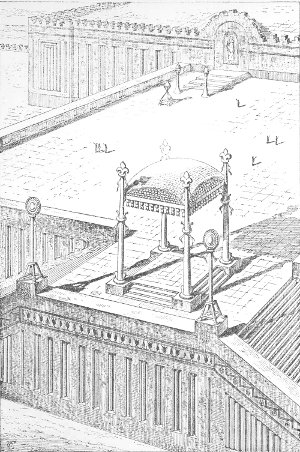 Fig. 70.&mdash;Type of open architecture in Assyria; composed by
Charles Chipiez.