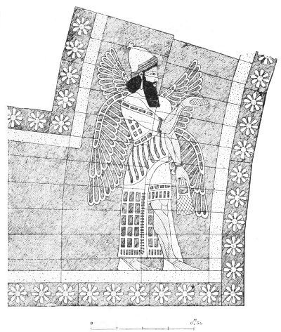 Fig. 123.&mdash;Detail of enamelled archivolt. Khorsabad. From
Place.