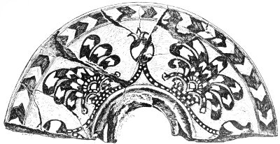 Fig. 128.&mdash;Fragment of a glazed brick. Diameter 17 inches.
British Museum.