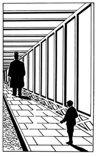 THIS MAN AND
THIS BOY ARE OF EQUAL HEIGHT, BUT ASSOCIATION OF IDEAS MAKES THE MAN LOOK MUCH THE LARGER