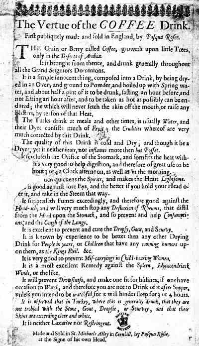 FIRST ADVERTISEMENT FOR COFFEE&mdash;1652