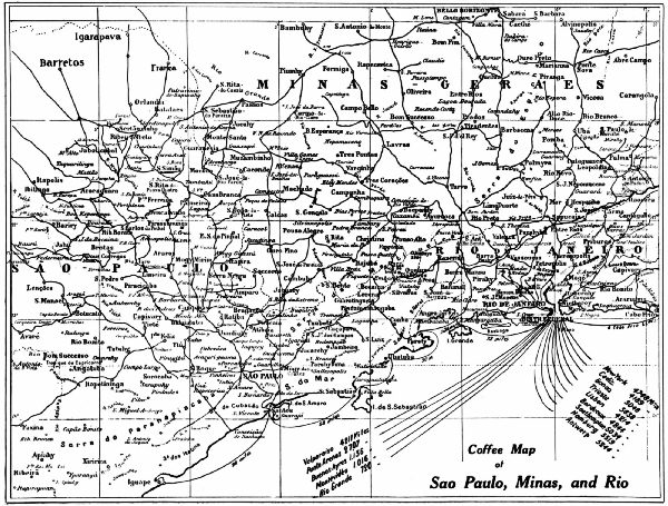Coffee Map of S&atilde;o Paulo, Min&atilde;s, and Rio
