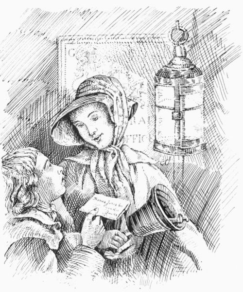 The Letter Woman.


(From an old print.)

This simple Boy has lost his Penny,
And She without it won't take any;
What can he do in such a plight?
This Letter cannot go to-night.


Printed by Carrington Bowles, 69, St. Paul's Churchyard, London.