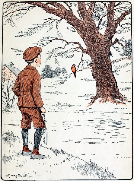 "Hello, Robin Redbreast," called Bobby. "I'm glad you are
back again"