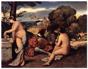 PLATE XIII.&mdash;GIORGIONE

VENETIAN PASTORAL

Louvre, Paris