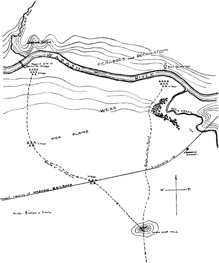 Map Showing the Wea Plains and the Line of Scott's March, Tippecanoe County, Indiana.