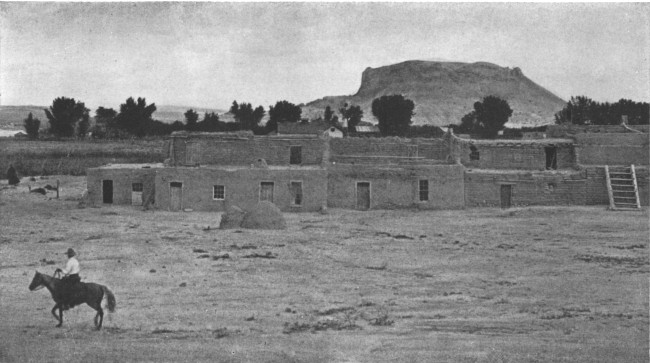 A view of part of San Ildefonso, New Mexico, showing the
famous Black Mesa in the background