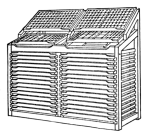 Fig. 25. Double “City” Stand with working cases and case
racks. Note that the lower case may be pushed up when necessary to allow
access to galley underneath.