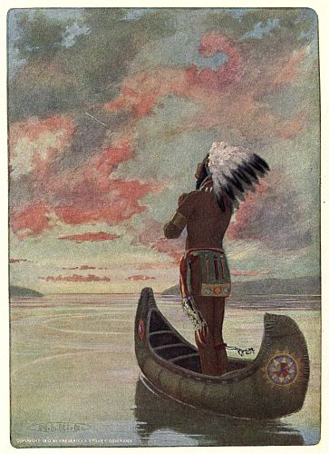 "WESTWARD, WESTWARD, HIAWATHA SAILED INTO THE FIERY SUNSET"&mdash;Page 312