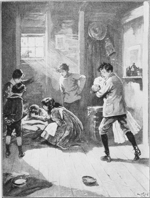 "FOUND HIMSELF THE DEGRADED NURSE-MAID OF A SMALL BUT
FURIOUS KID"
