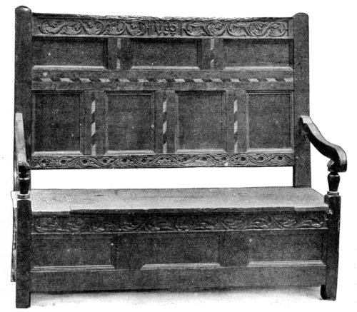 QUEEN ANNE OAK SETTLE. DATED 1705.