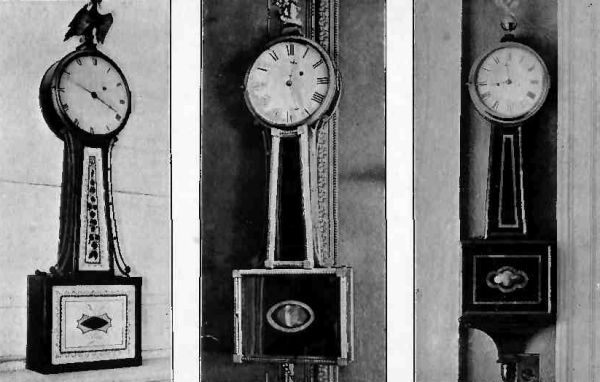 Plate XLVI.&mdash;Willard Banjo Clock, 1802; Banjo Clock, 1804; Willard Banjo Clock, 1802.