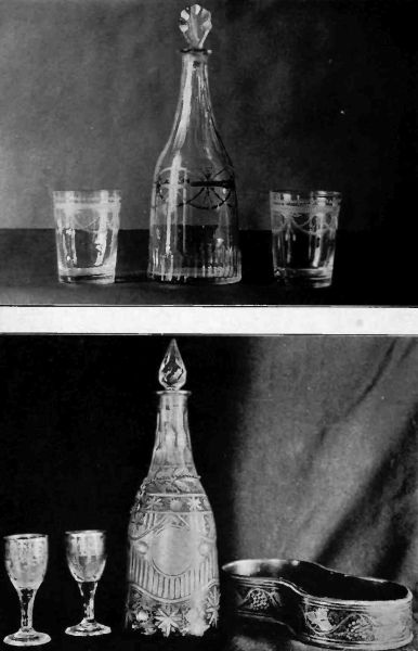 Plate LVIII.&mdash;Russian Glass Decanter and Tumblers; Note the exquisite cutting on this Decanter.