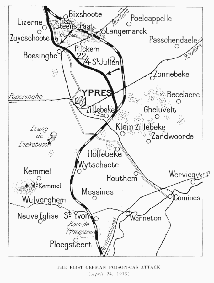 THE FIRST GERMAN POISON-GAS ATTACK
(April 24, 1915.)