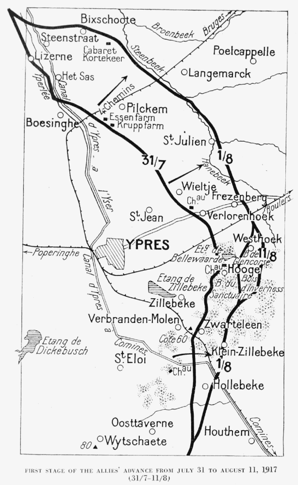 FIRST STAGE OF THE ALLIES' ADVANCE FROM JULY 31 TO AUGUST 11, 1917
(31/7&mdash;11/8)