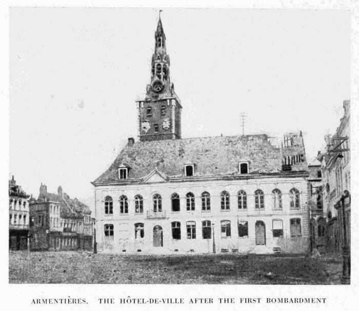 ARMENTI�RES. THE H�TEL-DE-VILLE AFTER THE FIRST BOMBARDMENT