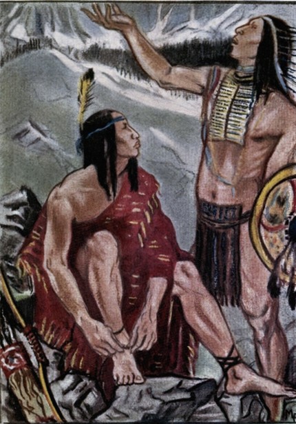 HE CAME ONE DAY UPON A MAN CLAD IN SCARLET SITTING ON
THE SIDE OF A ROCKY HILL TYING STONES TO HIS FEET