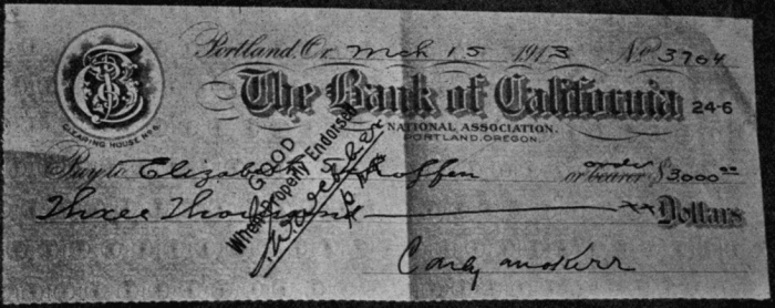 Fac-simile of Check I Received from Attorneys for Sisters of Charity, as Payment for
Thirty-one Years' Service Rendered to Them.