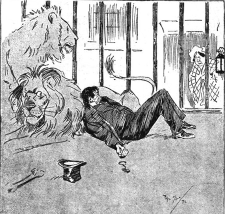 Wife (to lion-tamer, who has been out late): "You coward!"

From "Phil May's Annual."

SELECTED BY MR. TOM BROWNE.