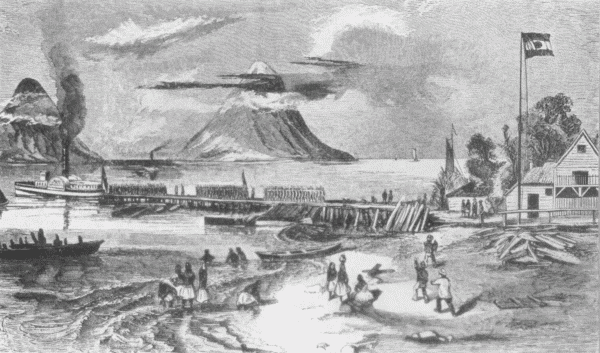 General William Walker and his men, after a long and stormy voyage, landing at Virgin Bay,
en route to Costa Rica.

From a print in the New York Public Library.
