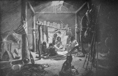 "THE INTERIOR OF THE HUT OF A MANDAN CHIEF"

Karl Bodmer, 1833