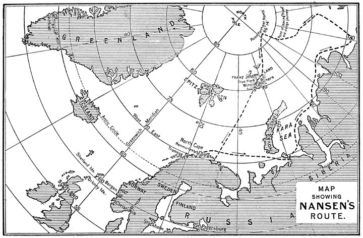 Map showing Nansen&rsquo;s route.